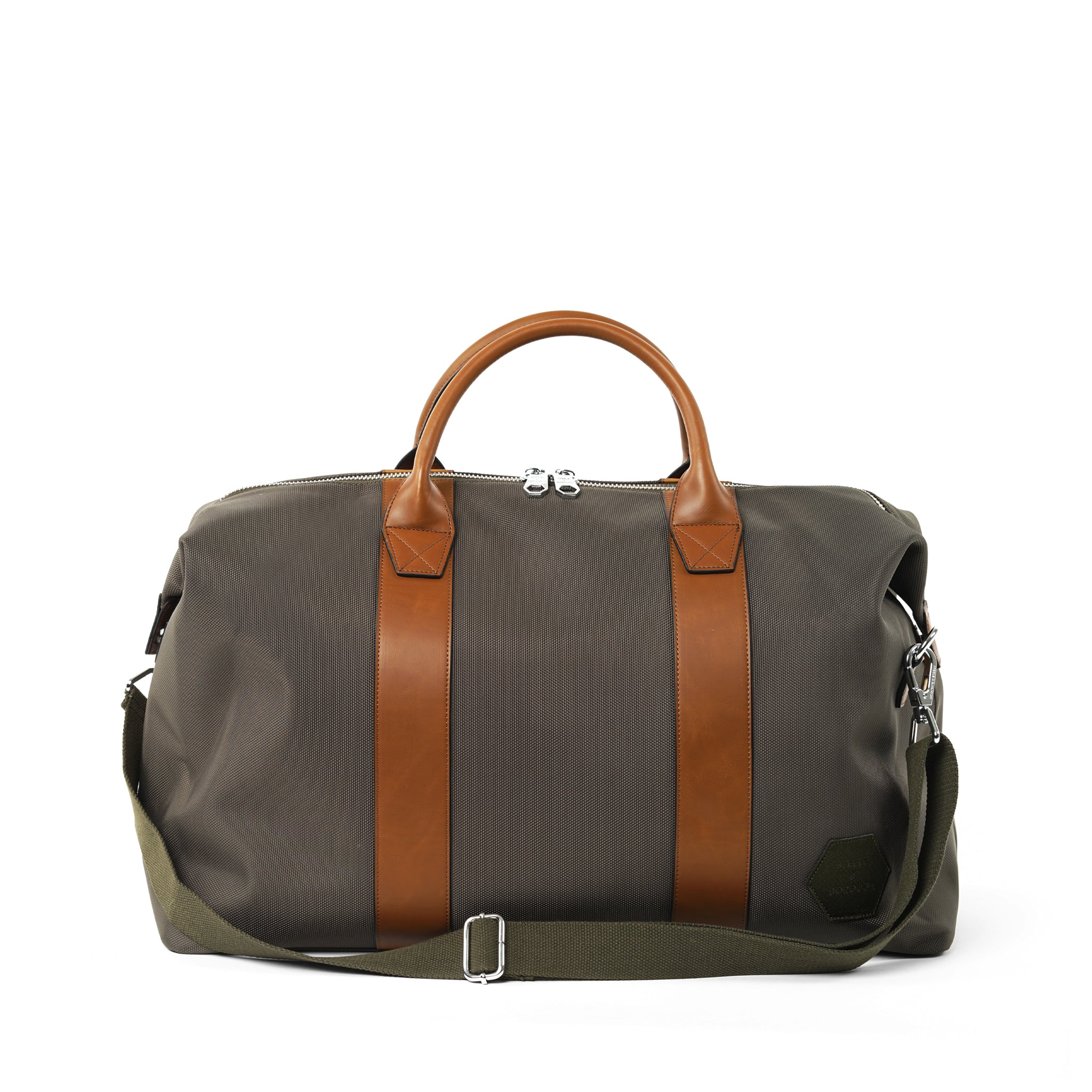 Front view of a Forest Green Nylon Weekender Bag, perfect for stylish getaways.