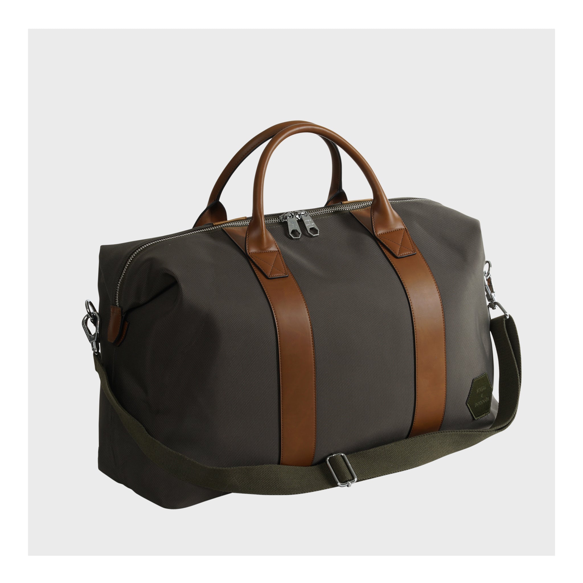 Side profile of Forest Green Weekender Bag with adjustable shoulder strap for comfort